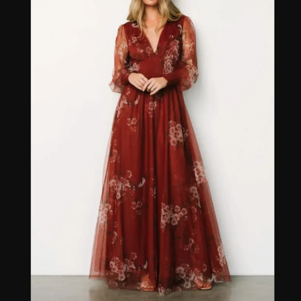 NWT Baltic Born Layla Tulle Maxi Dress in Rust Floral Small - Picture 1 of 7